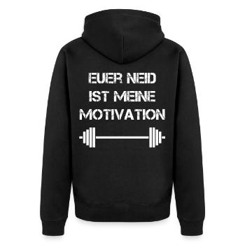 Neid Motivation Gym Fitness - Unisex Premium Bio Zip Hoodie - Schwarz - Hinten - Nico (187cm)