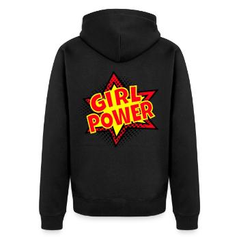 Girlpower Powergirl Frauenpower Powerfrau - Unisex Premium Bio Zip Hoodie - Schwarz - Hinten - Nico (187cm)