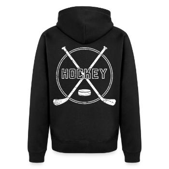 Eishockey Schläger Geschenk Spieler Puck Sport - Unisex Premium Bio Zip Hoodie - Schwarz - Hinten - Nico (187cm)