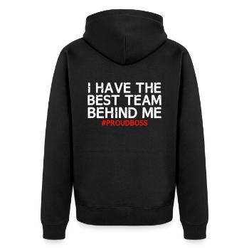 Best Team - Proud Boss | Chef Startup Geschenk - Unisex Premium Bio Zip Hoodie - Schwarz - Hinten - Nico (187cm)