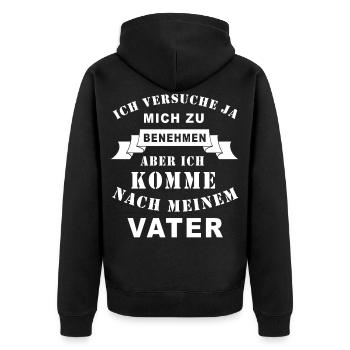 Leider komme ich nach meinem Vater - Unisex Premium Bio Zip Hoodie - Schwarz - Hinten - Nico (187cm)
