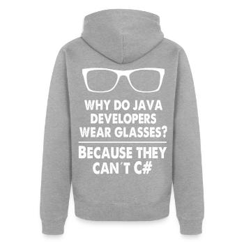 Developer Java - Unisex Premium Organic Zip Hoodie - heather grey - Back - Nico (187cm)