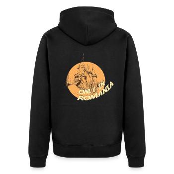 Nur in Rumänien - Transsilvanien - Unisex Premium Bio Zip Hoodie - Schwarz - Hinten - Nico (187cm)
