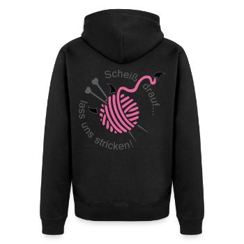 Stricken Hobby Handarbeit Stricknadel Geschenk - Unisex Premium Bio Zip Hoodie - Schwarz - Hinten - Nico (187cm)