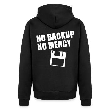 No Backup No Mercy - Unisex Premium Bio Zip Hoodie - Schwarz - Hinten - Nico (187cm)