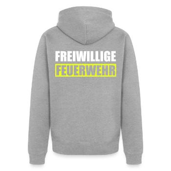 Freiwillige Feuerwehr - Unisex Premium Bio Zip Hoodie - Grau meliert - Hinten - Nico (187cm)