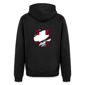 Switzerland above all| Swiss Creation - Unisex Premium Organic Zip Hoodie - black - Back - Nico (187cm)