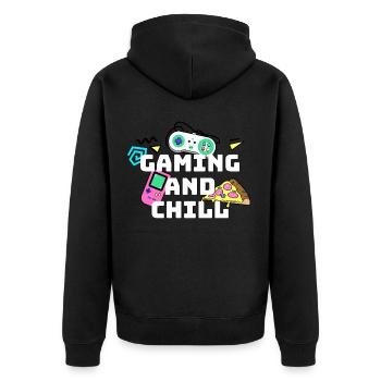 gaming and chill - Unisex Premium Organic Zip Hoodie - black - Back - Nico (187cm)