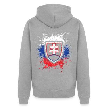 Slowenien EU - Unisex Premium Bio Zip Hoodie - Grau meliert - Hinten - Nico (187cm)