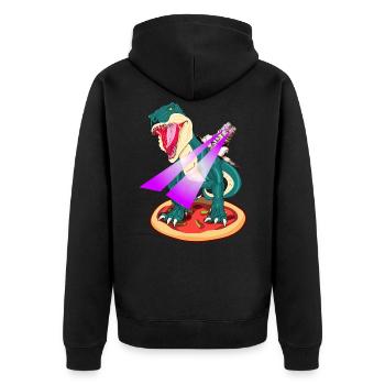 Dino auf Pizza-Katze reitet TRex mit laser Augen - Unisex Premium Bio Zip Hoodie - Schwarz - Hinten - Nico (187cm)