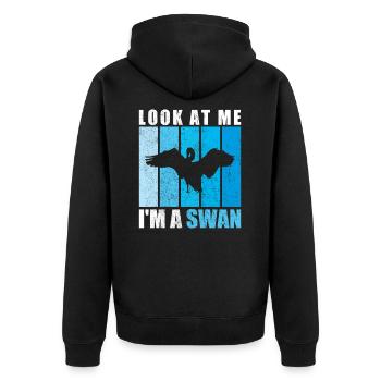 Schwan - Unisex Premium Bio Zip Hoodie - Schwarz - Hinten - Nico (187cm)