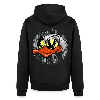 Lowbrowart Duck - Unisex Premium Bio Zip Hoodie - Schwarz - Hinten - Nico (187cm)