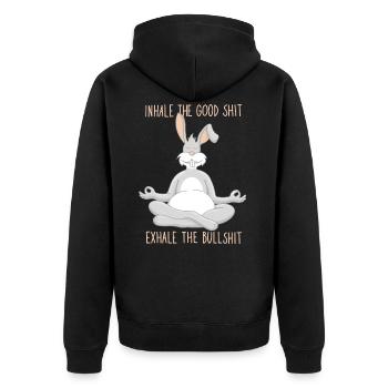 Inspirez de la bonne merde, expirez des conneries, Rabbit Yoga - Veste à capuche bio Premium Unisexe - noir - Dos - Nico (187cm)