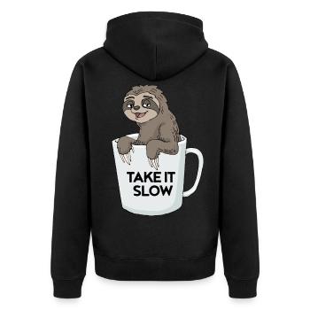 Coffee sloth in cup of caffeine coffee gift - Unisex Premium Organic Zip Hoodie - black - Back - Nico (187cm)
