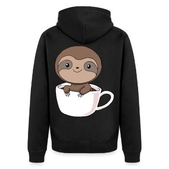 Coffee sloth in cup of caffeine coffee gift - Unisex Premium Organic Zip Hoodie - black - Back - Nico (187cm)