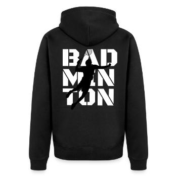 Badminton - Unisex Premium Bio Zip Hoodie - Schwarz - Hinten - Nico (187cm)