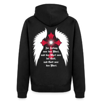 10 Gothic Kreuz Engelsflügel Bibel Zitat - Unisex Premium Bio Zip Hoodie - Schwarz - Hinten - Nico (187cm)