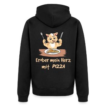 Chat conquérant mon cœur avec pizza fantaisie enfants - Veste à capuche bio Premium Unisexe - noir - Dos - Nico (187cm)