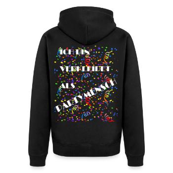 verkleidet als partymensch t-shirt weiss - Unisex Premium Bio Zip Hoodie - Schwarz - Hinten - Nico (187cm)