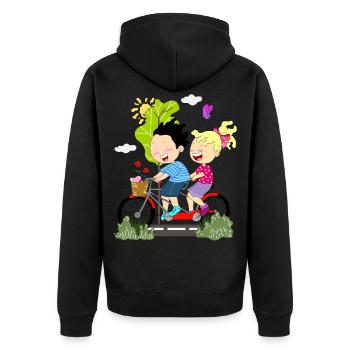 Fahrrad Paar geschenk shirt - Unisex Premium Bio Zip Hoodie - Schwarz - Hinten - Nico (187cm)