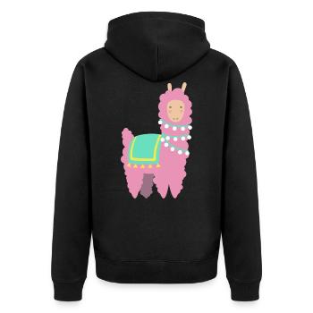 Lama Alpaka Geschenk lustig Tiere Zoo Comic Humor - Unisex Premium Bio Zip Hoodie - Schwarz - Hinten - Nico (187cm)