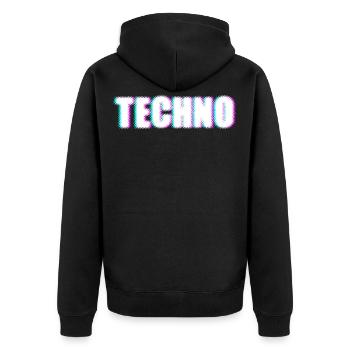 TECHNO - Unisex Premium Bio Zip Hoodie - Schwarz - Hinten - Nico (187cm)