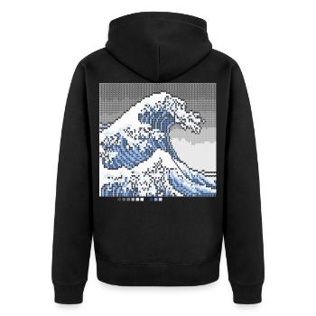 The Great Wave Off Knittingawa - Unisex Premium Bio Zip Hoodie - Schwarz - Hinten - Nico (187cm)