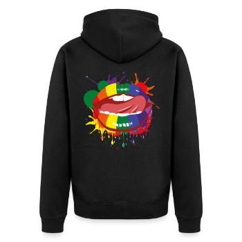 Mund Regenbogen Bunt Homo LGBTQ Zunge Geschenk - Unisex Premium Bio Zip Hoodie - Schwarz - Hinten - Nico (187cm)