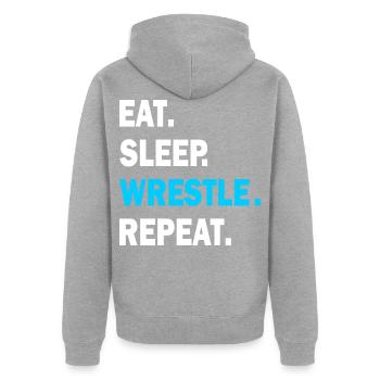 Eat Sleep Wrestle Repeat 1- Wrestling, Wrestle - Unisex Premium Organic Zip Hoodie - heather grey - Back - Nico (187cm)