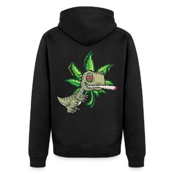cool funny cannabis thc stoner dino - Unisex Premium Organic Zip Hoodie - black - Back - Nico (187cm)