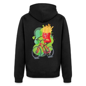 lustiges Fahrrad Pommes tshirt - Unisex Premium Bio Zip Hoodie - Schwarz - Hinten - Nico (187cm)