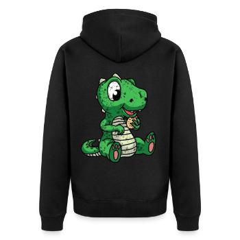 Small Dino with a Biscuit Retro Vintage - Unisex Premium Organic Zip Hoodie - black - Back - Nico (187cm)
