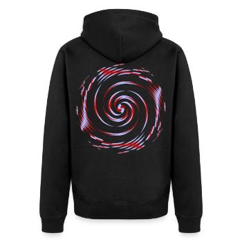 centrifugal pattern, Kreiselmuster - Unisex Premium Bio Zip Hoodie - Schwarz - Hinten - Nico (187cm)