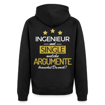 Ingenieur und single - Unisex Premium Bio Zip Hoodie - Schwarz - Hinten - Nico (187cm)