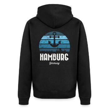 Hamburg Anker Stadt Hamburger Hafen Geschenk - Unisex Premium Bio Zip Hoodie - Schwarz - Hinten - Nico (187cm)
