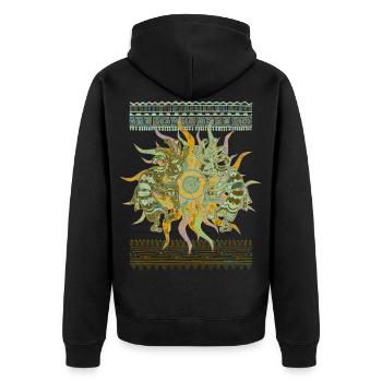 Native American Kokopelli Musicans - Sun Border 2 - Unisex Premium Bio Zip Hoodie - Schwarz - Hinten - Nico (187cm)