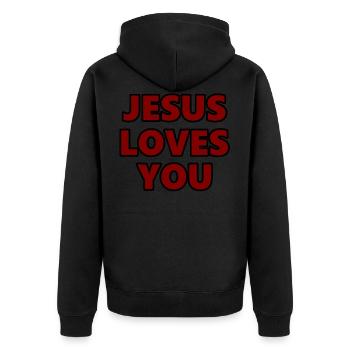 Jesus, glauben, Spruch, englisch, Geschenkidee - Unisex Premium Bio Zip Hoodie - Schwarz - Hinten - Nico (187cm)
