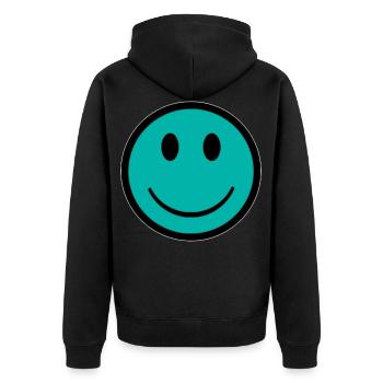 smiley capri - Unisex Premium Bio Zip Hoodie - Schwarz - Hinten - Nico (187cm)