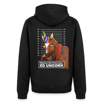 Polizei Foto Pferd Party Einhorn lustig Geschenk - Unisex Premium Bio Zip Hoodie - Schwarz - Hinten - Nico (187cm)