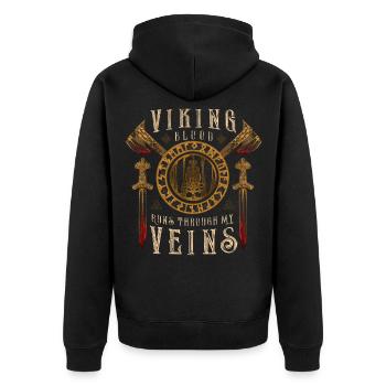 Wikinger Blut fließt durch meine Adern - Unisex Premium Bio Zip Hoodie - Schwarz - Hinten - Nico (187cm)