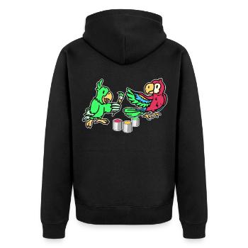 Papageien malen alles schön bunt - Unisex Premium Bio Zip Hoodie - Schwarz - Hinten - Nico (187cm)