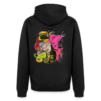 The Strength | Die Kraft Tarot Design - Unisex Premium Bio Zip Hoodie - Schwarz - Hinten - Nico (187cm)