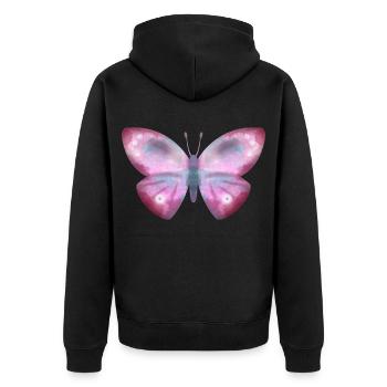 Schmetterling - Unisex Premium Bio Zip Hoodie - Schwarz - Hinten - Nico (187cm)