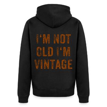 Oldschool Vintage Retro Mode Trend Style - Unisex Premium Bio Zip Hoodie - Schwarz - Hinten - Nico (187cm)