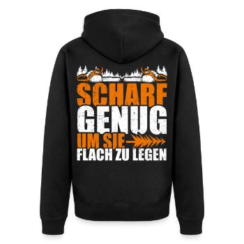 Scharf genug um sie flach zu legen Holz Kettensäge - Unisex Premium Bio Zip Hoodie - Schwarz - Hinten - Nico (187cm)