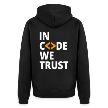 In code we trust programmer Geek Coding Nerd - Unisex Premium Organic Zip Hoodie - black - Back - Nico (187cm)