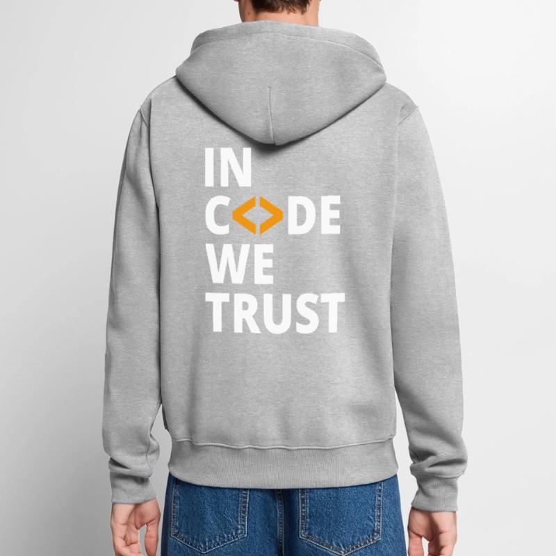 In code we trust Programmierer Geek Coding Nerd Unisex Premium Bio Zip Hoodie