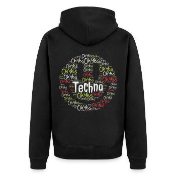 TECHNO Smile | Rave Party Musik DJ Geschenk - Unisex Premium Bio Zip Hoodie - Schwarz - Hinten - Nico (187cm)