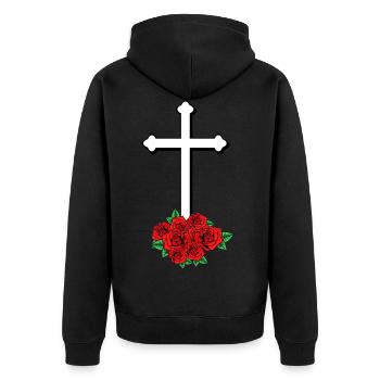 Kreuz Gott Kirche Religion Jesus Tod Beerdigung - Unisex Premium Bio Zip Hoodie - Schwarz - Hinten - Nico (187cm)