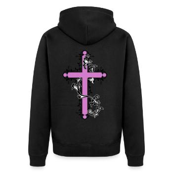 Kreuz mit Blumen Ranken Gott Kirche Jesus - Unisex Premium Bio Zip Hoodie - Schwarz - Hinten - Nico (187cm)